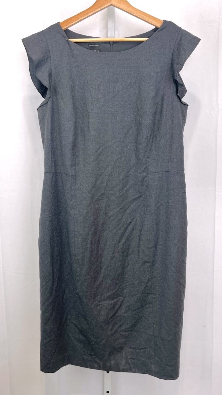 TALBOTS Flutter Cap Sleeve Sheath Dress Italian Flannel Knee Length Gray Size 14